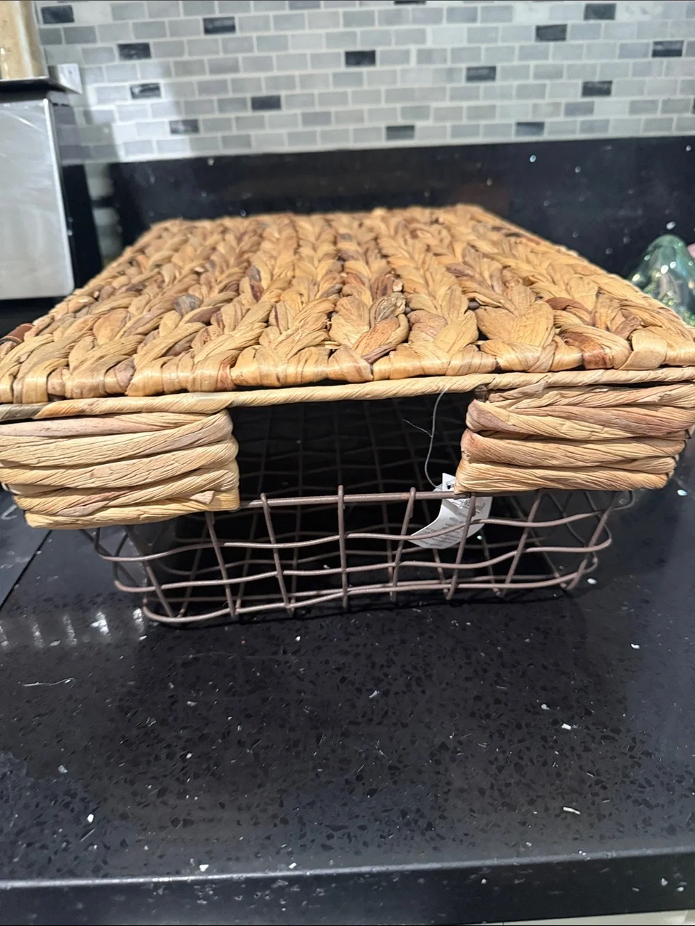 Woven Seagrass Storage Basket with Lid - Natural Brown - 16” x 12x